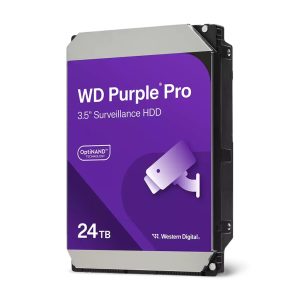 Western Digital WD Purple™ Pro Surveillance Hard Drive - 24TB 3.5' HDD 7200RPM 512MB SATA 287MB/s 24x7 2.5mil MTBF 5-Year Limited Warranty – Western Digital HAWD-PP35-24TB 3.5' SATA HDD (Desktops) Product Image