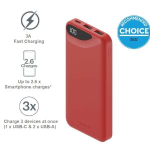 Cygnett ChargeUp Boost 3rd Gen 10K mAh Power Bank -Red(CY4343PBCHE)