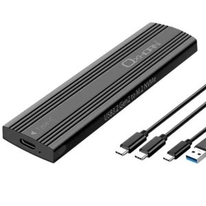 Oxhorn USB C 3.2 Gen 2 M.2 NVMe NGFF Enclosure 10 Gbps B+M Key M.2 NVMe SSD up to 4TB 2280/2260/2242/2230 Aluminum Macs Windows USB-A Black 2 YR WTY – Just You PC NAO-UM-311B Power Adaptors Product Image