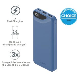 Cygnett ChargeUp Boost 3rd Gen 10K mAh Power Bank-Blue(CY4342PBCHE)