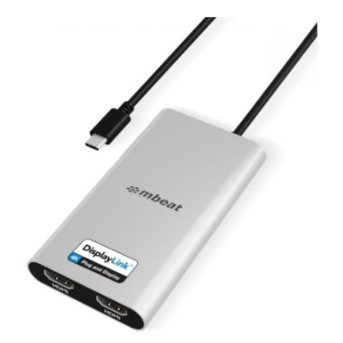 mbeat® USB-C Dual 4K HDMI DisplayLink® Adapter with PD Pass-through Dual 4K@60Hz 2 × HDMI 2.0 1 × USB-C 3.1 1 × USB-C PD 3.0 Supports up to 90W – MBEAT MPMB-DLA-CD2H Power Adaptors Product Image