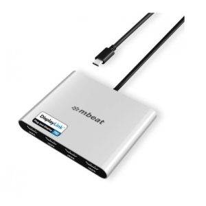 mbeat® USB-C Quad 4K HDMI DisplayLink® Adapter with PD Pass-through  Quad 4K@60Hz 4 × HDMI 2.0  1 × USB-C 3.1 1 × USB-C PD 3.0 Supports up to 90W – MBEAT MPMB-DLA--CQ4H Power Adaptors Product Image