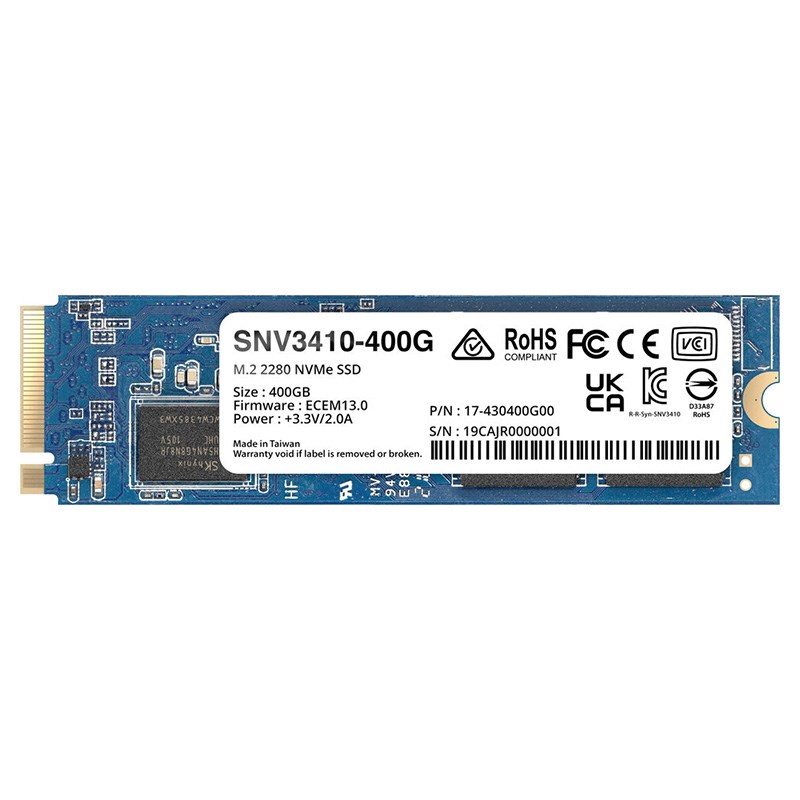 Synology SNV3000 - M.2 NVMe SSD - 5 year Limited Warranty – Synology BASY-SNV3410-400G M.2 NVMe PCIe SSD Product Image
