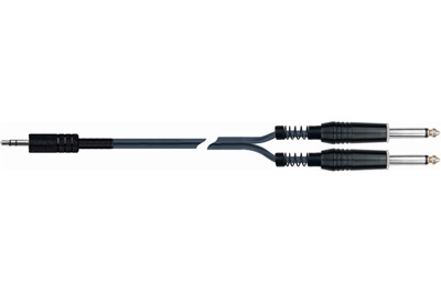 QuikLok Black Series Cable - 3.5mm straight stereo jack to 2 x 6.5mm straight mono jacks 3M