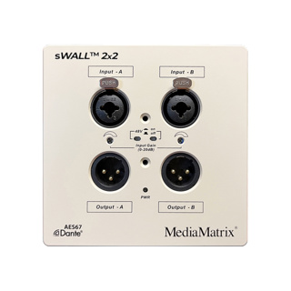 Media Matrix sWALL™ 2x2 DANTE wall plate. 2 Mic/Line input and 2 Line output. PoE. WHITE - Image 2