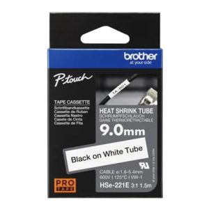 Brother HSE-221E 9.0MM BLACK ON WHITE HEAT SHRINK TUBE CATRIDGE 3:1 (compatible with PT-E300VP/E550WVP/D800W/P750W/P900W/P950NW) – Brother COB-HSE221E Brother - Labellers Product Image