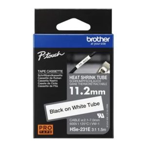 Brother HSE-231E 11.2MM BLACK ON WHITE HEAT SHRINK TUBE CATRIDGE 3:1 (compatible with PT-E300VP/E550WVP/D800W/P750W/P900W/P950NW) – Brother COB-HSE231E Brother - Labellers Product Image