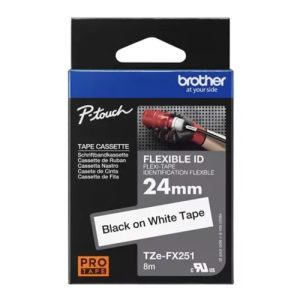 Brother 24mm Black on White FlexibleTZE Tape – Brother COB-TZE-FX251 Brother - Labellers Product Image