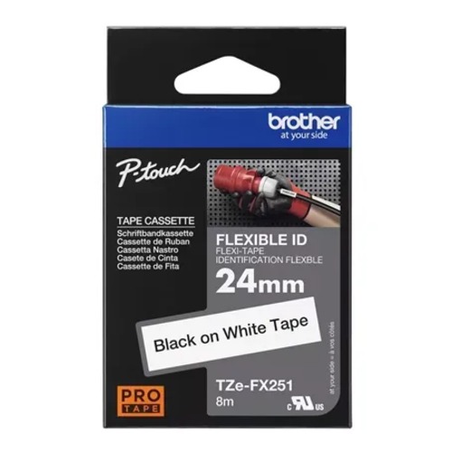 Brother 24mm Black on White FlexibleTZE Tape – Brother COB-TZE-FX251 Brother - Labellers Product Image