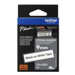 Brother 9mm Black on White Adhesive TZE Tape – Brother COB-TZE-S221 Brother - Labellers Product Image